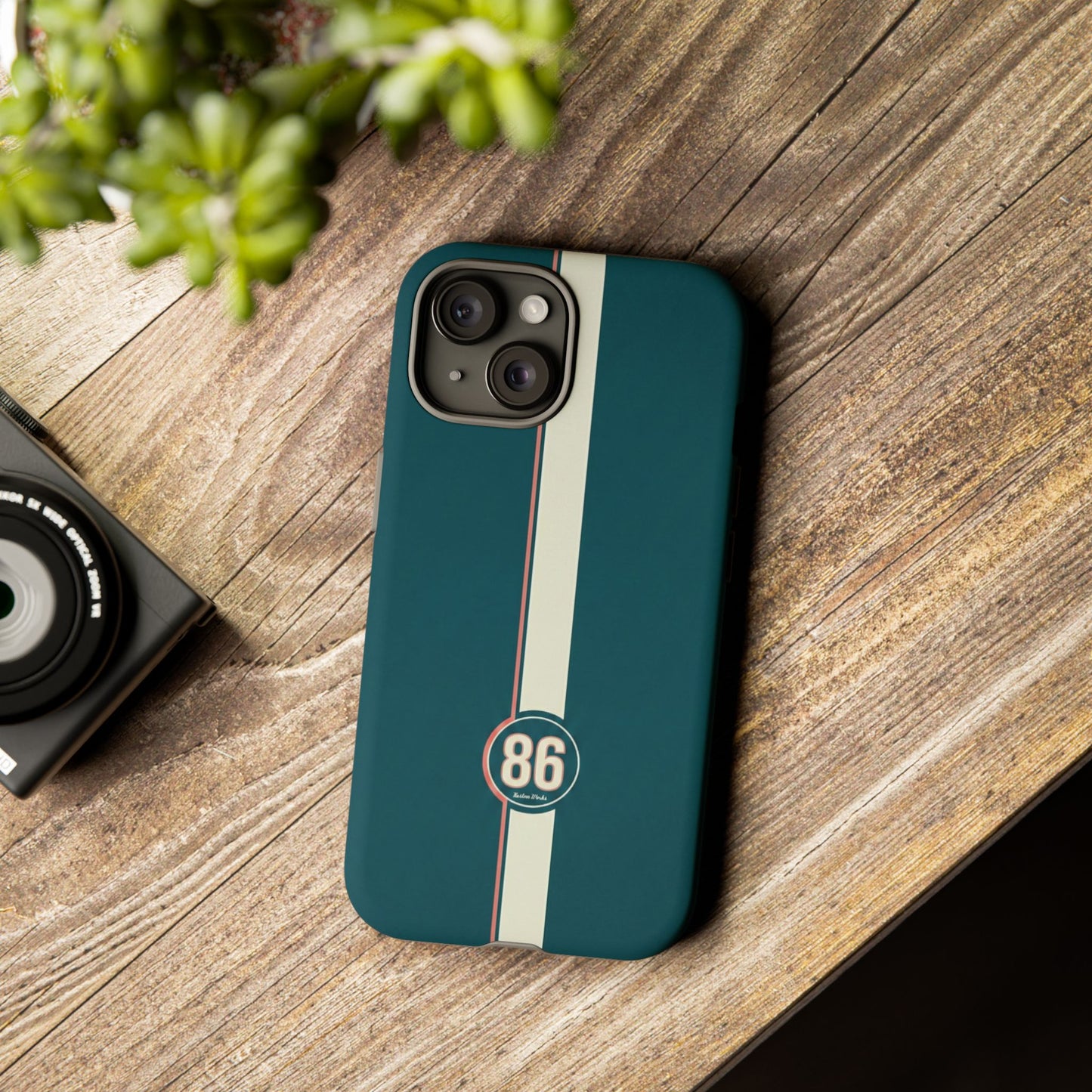 Racing Stripe Phone Case - Retro Teal with Number 86