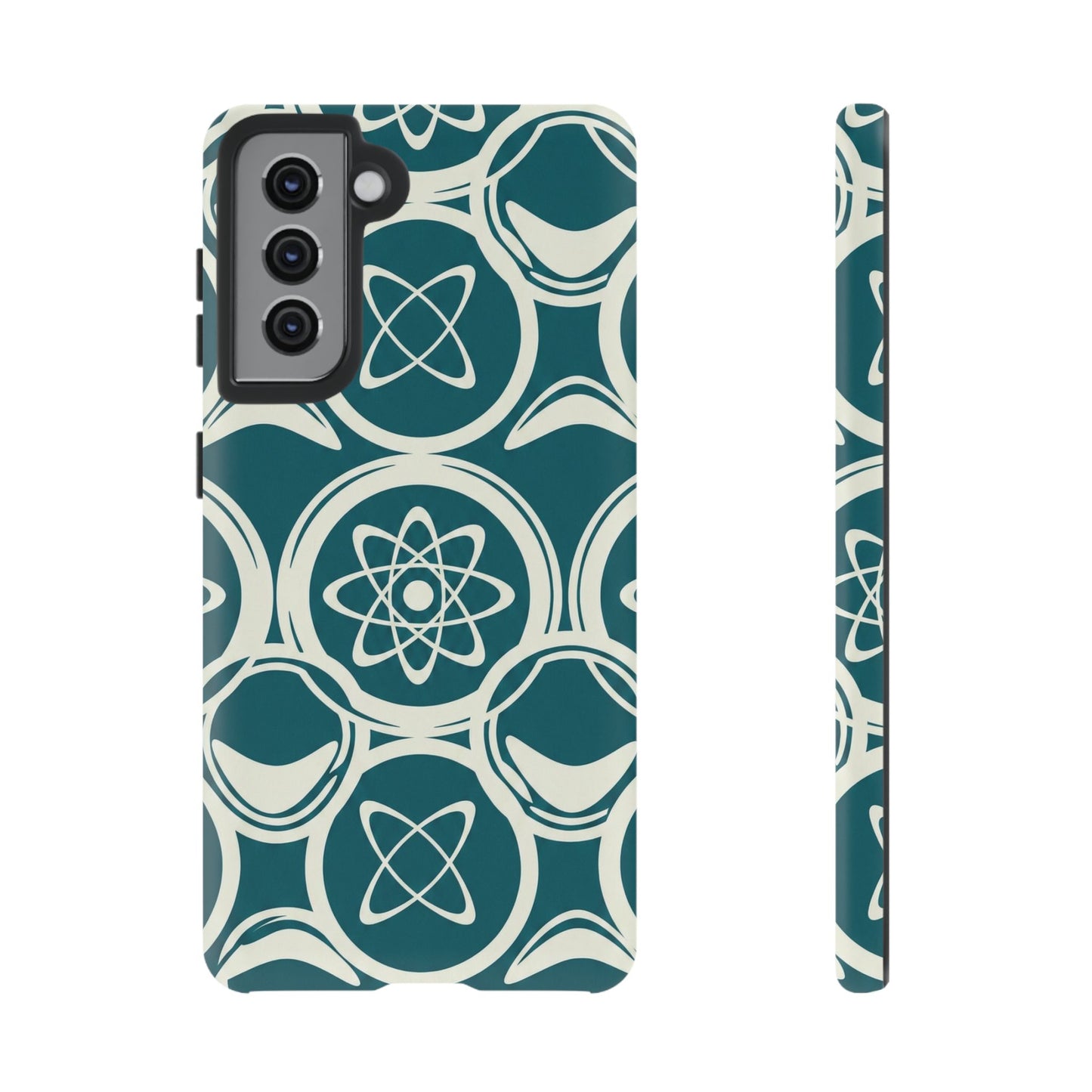 Atomic Geo Tough Phone Case — Teal Retro Science Pattern
