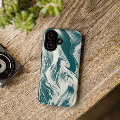 Marble Teal Tough Phone Case — Swirl Pattern Protective Cover
