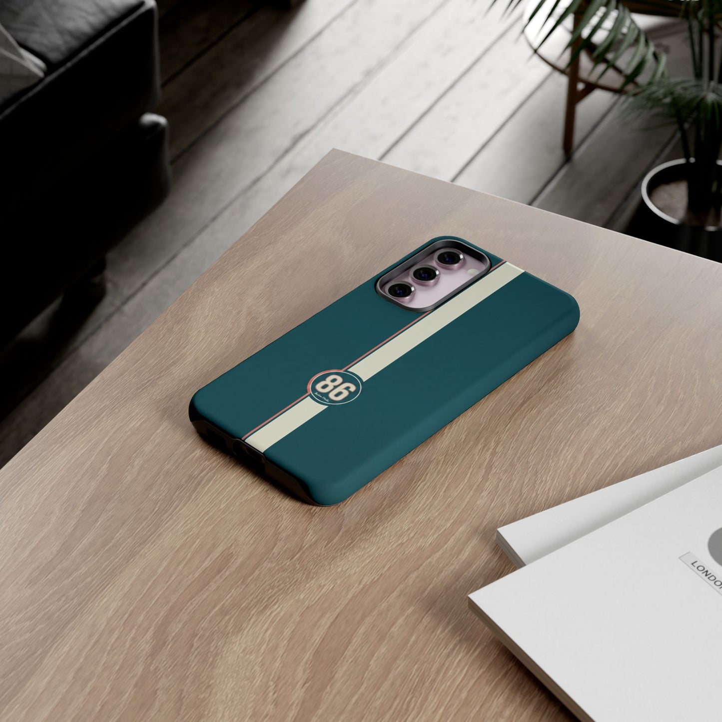 Racing Stripe Phone Case - Retro Teal with Number 86