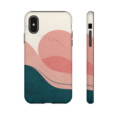 Abstract Sunset Phone Case — Pink & Teal Wave Tough Case