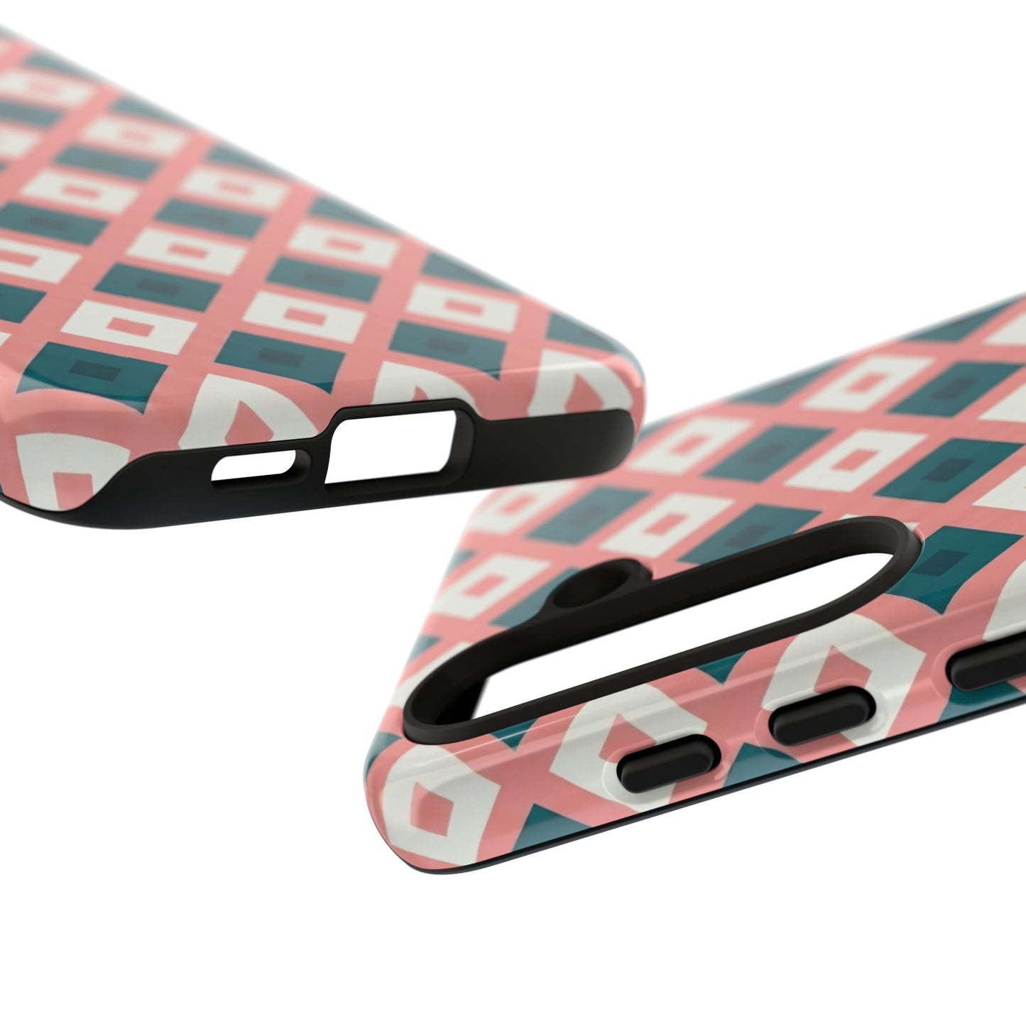 Geometric Diamond Pattern Tough Phone Case — Retro Pink & Teal Protective Cover