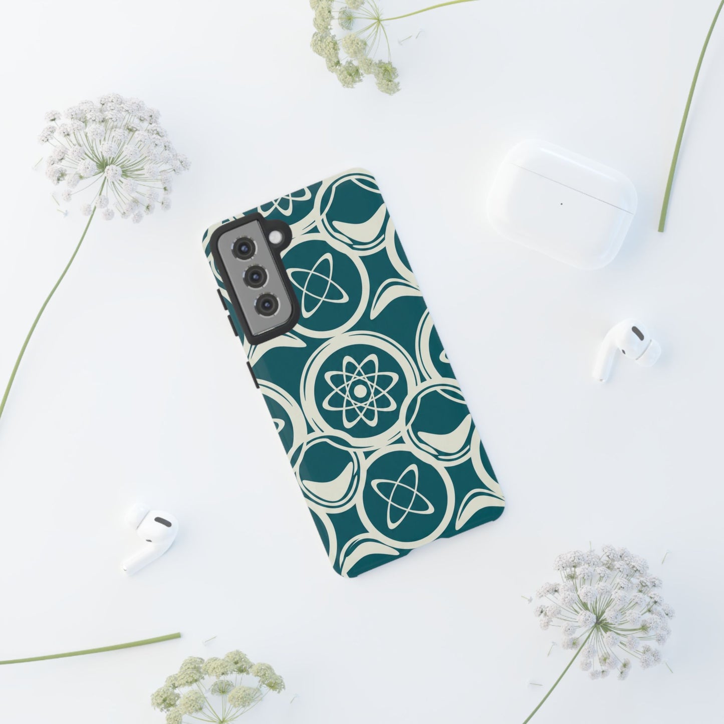 Atomic Geo Tough Phone Case — Teal Retro Science Pattern