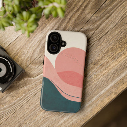Abstract Sunset Phone Case — Pink & Teal Wave Tough Case
