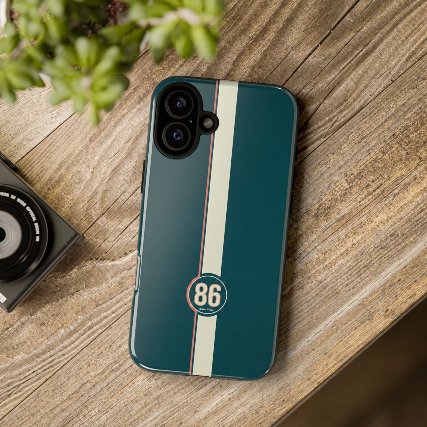 Racing Stripe Phone Case - Retro Teal with Number 86