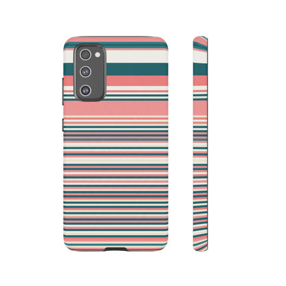 Striped Tough Phone Case — Coral, Teal & White Protective Cover