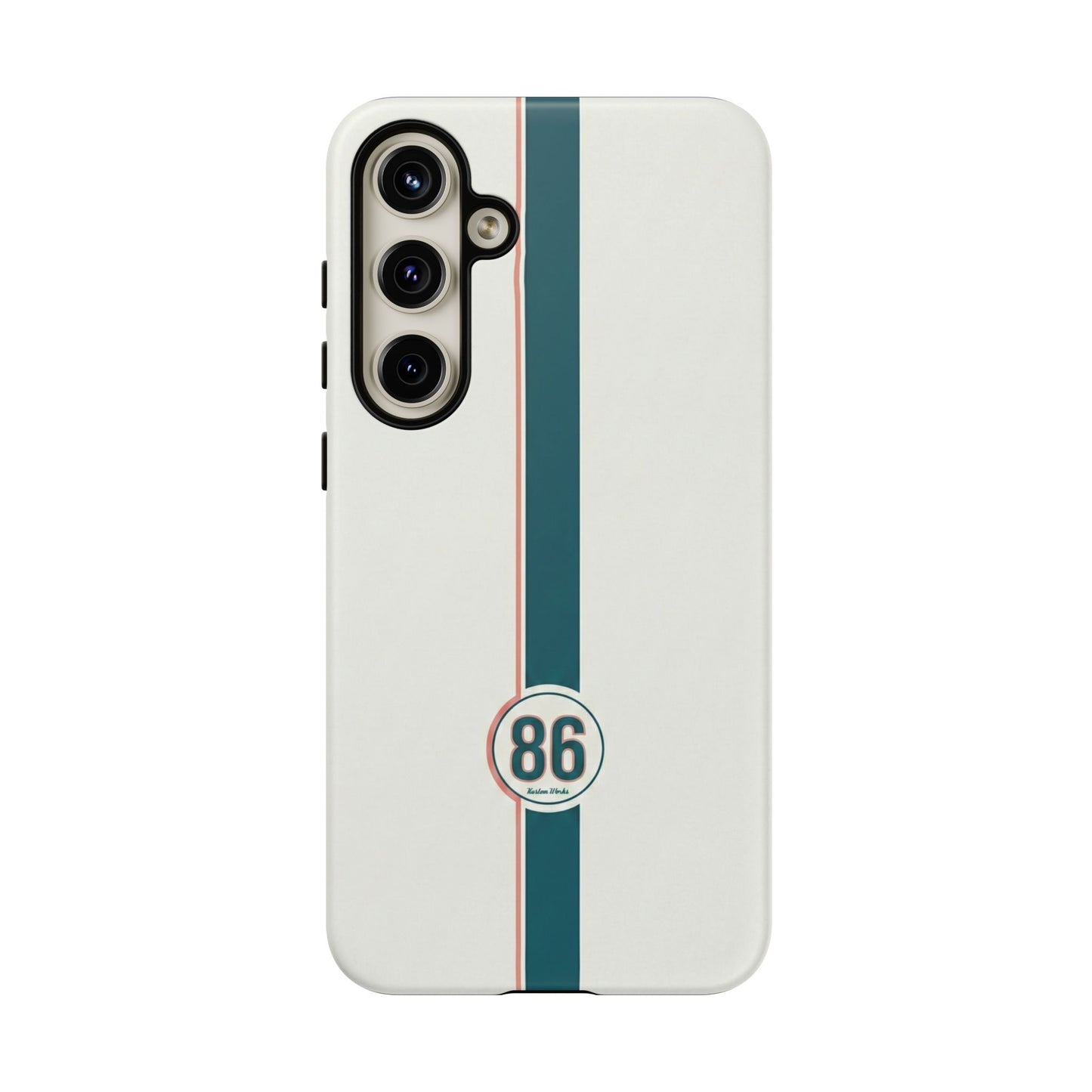Racing Stripe Tough Phone Case — Retro White With '86 Circle Badge