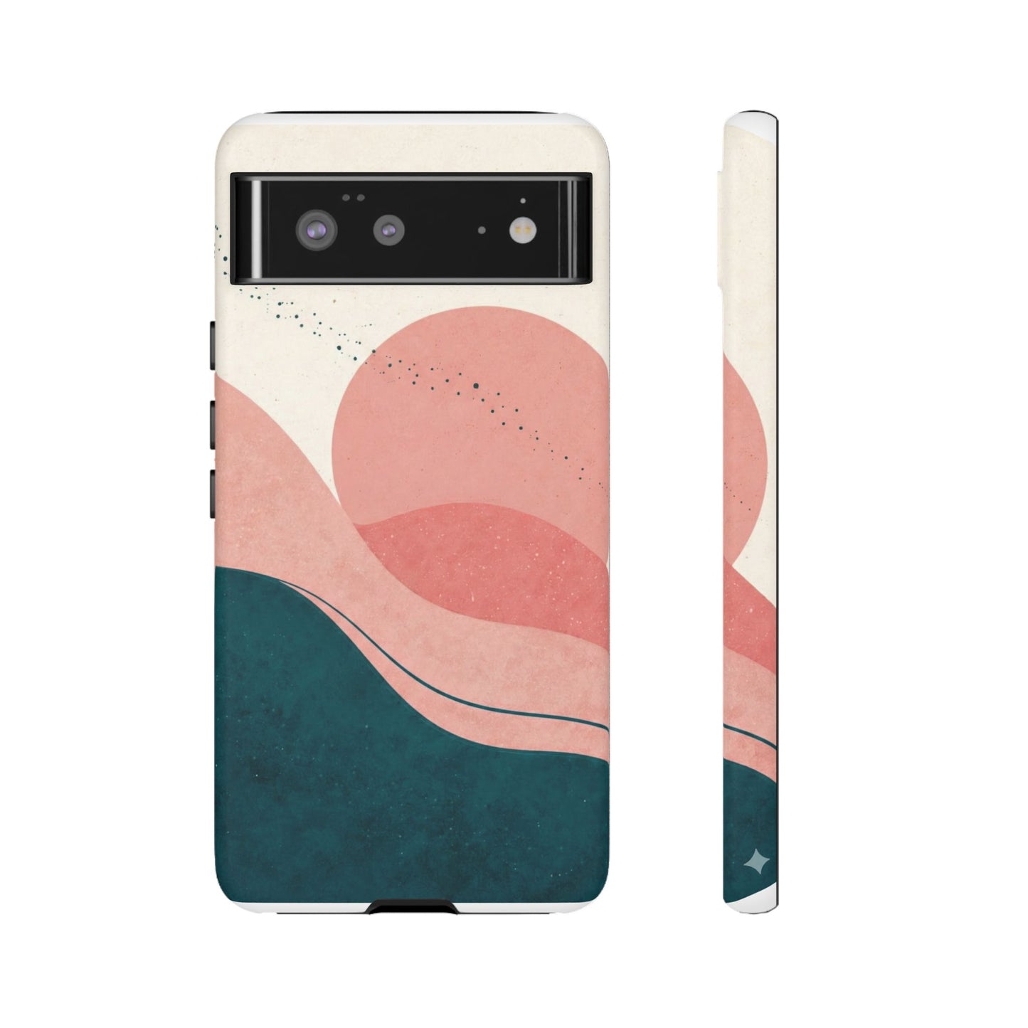 Abstract Sunset Phone Case — Pink & Teal Wave Tough Case