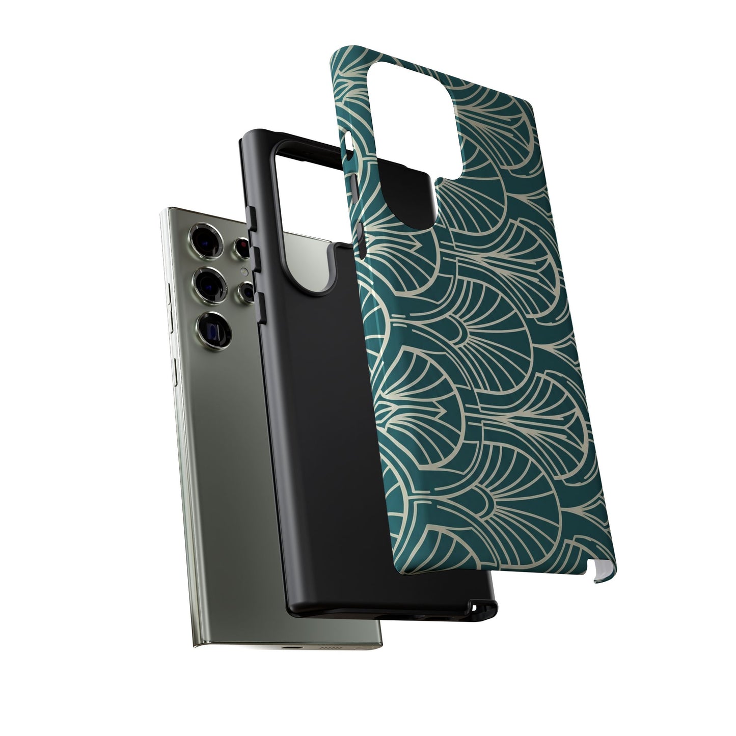 Teal Art Deco Pattern Tough Phone Case — Retro Geometric Protection