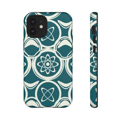 Teal Retro Atomic Pattern Tough Phone Case - Mid-Century Science Design