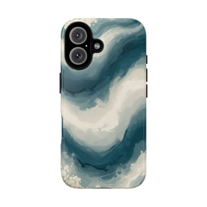 Ocean Wave Marble Phone Case — Teal & Ivory Abstract Tough Case