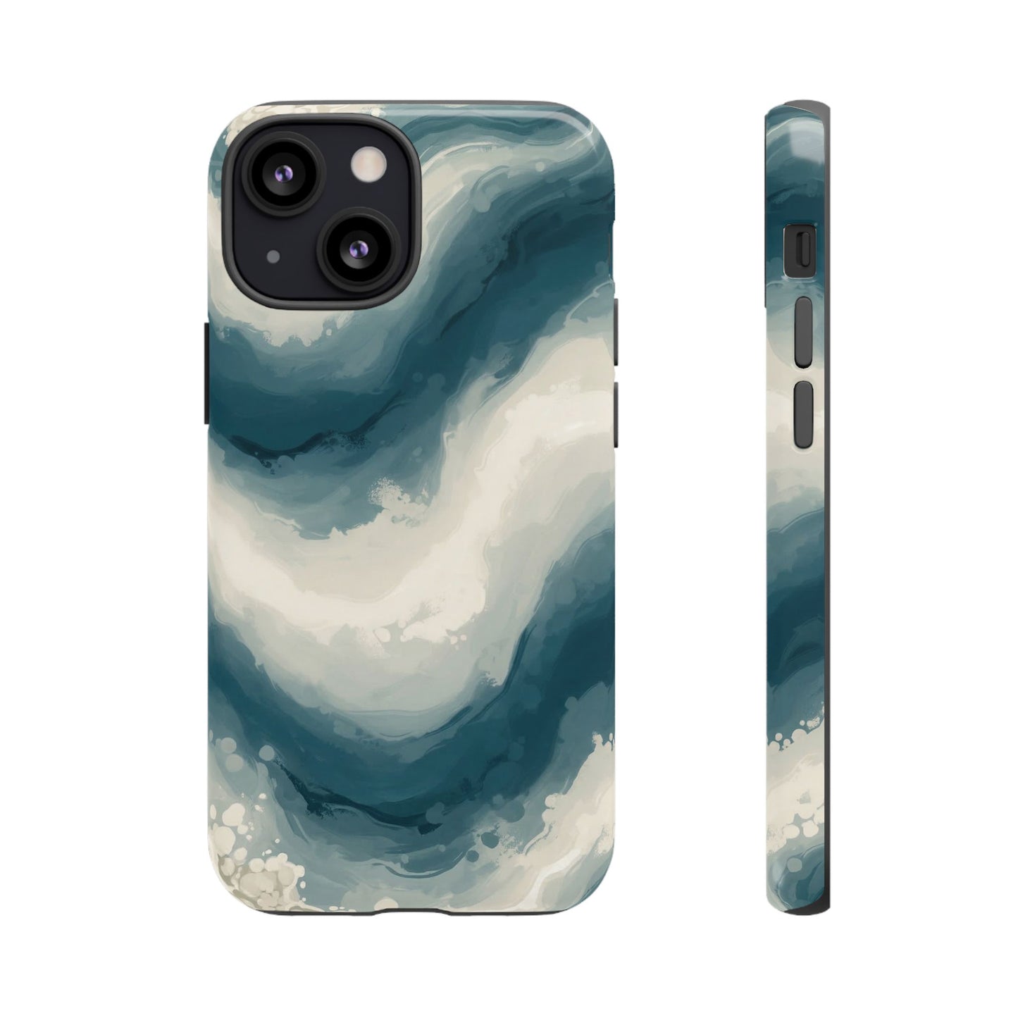 Ocean Wave Marble Phone Case — Teal & Ivory Abstract Tough Case