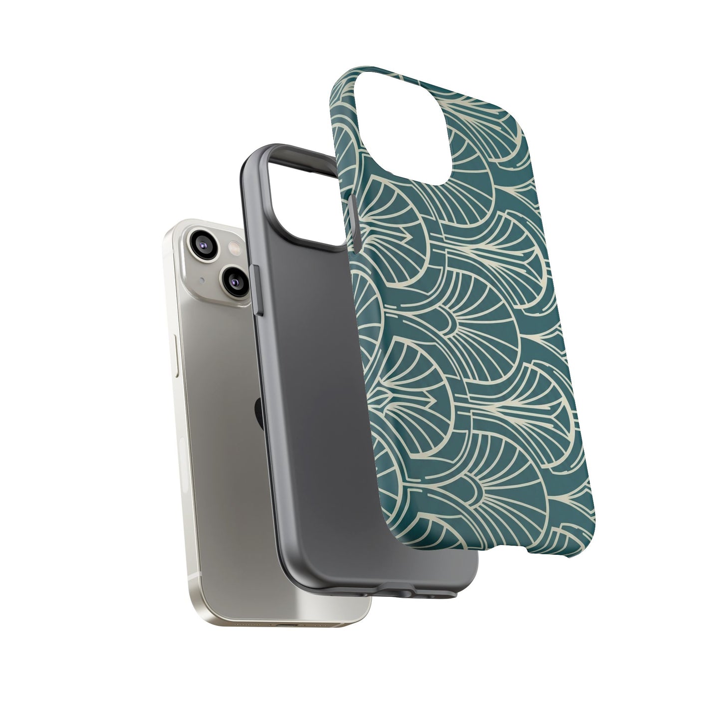 Art Deco Teal Pattern Tough Phone Case — Vintage Geometric Protective Case