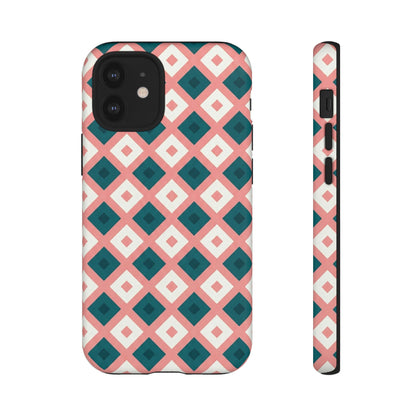 Geometric Diamond Pattern Tough Phone Case — Pink & Teal Protective Cover