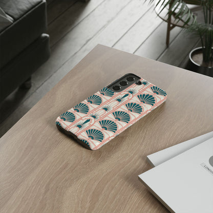 Art Deco Fan Pattern Tough Phone Case — Teal & Blush Retro Protection