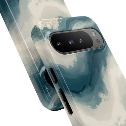 Ocean Wave Marble Phone Case — Teal & Ivory Abstract Tough Case