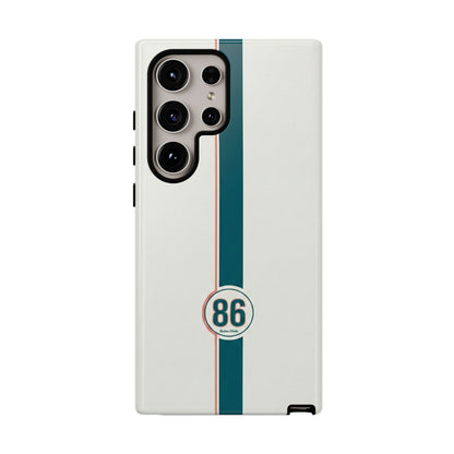 Racing Stripe Tough Phone Case — Retro White With '86 Circle Badge