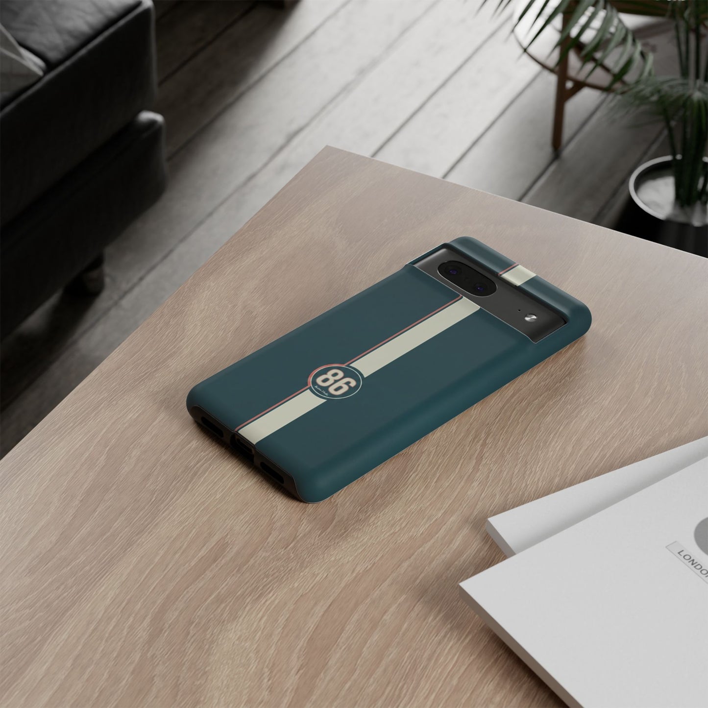 Racing Stripe Phone Case - Retro Teal with Number 86