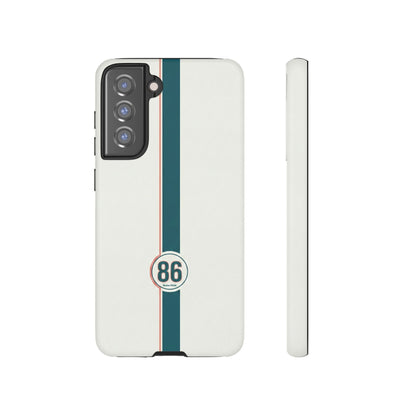 Racing Stripe Tough Phone Case — Retro White With '86 Circle Badge