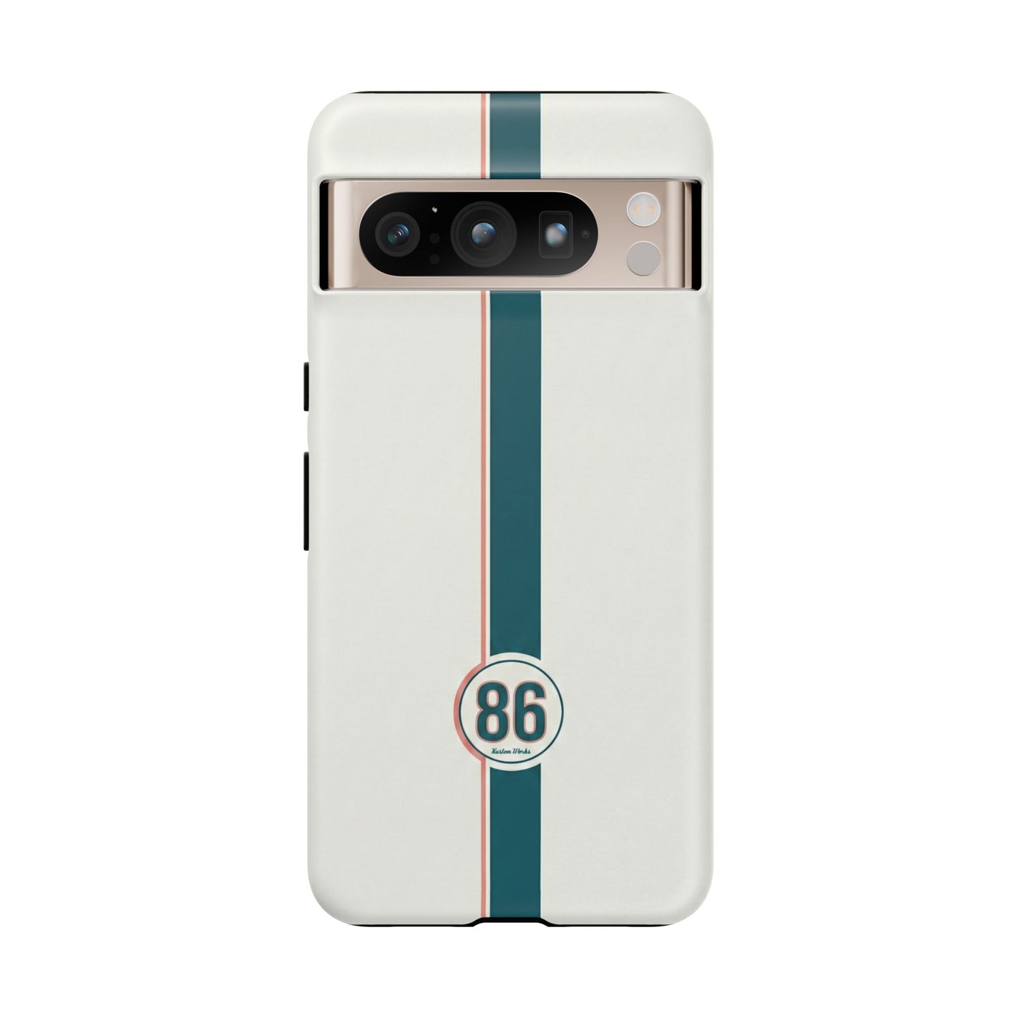Racing Stripe Tough Phone Case — Retro White With '86 Circle Badge