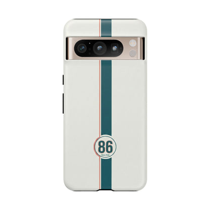 Racing Stripe Tough Phone Case — Retro White With '86 Circle Badge