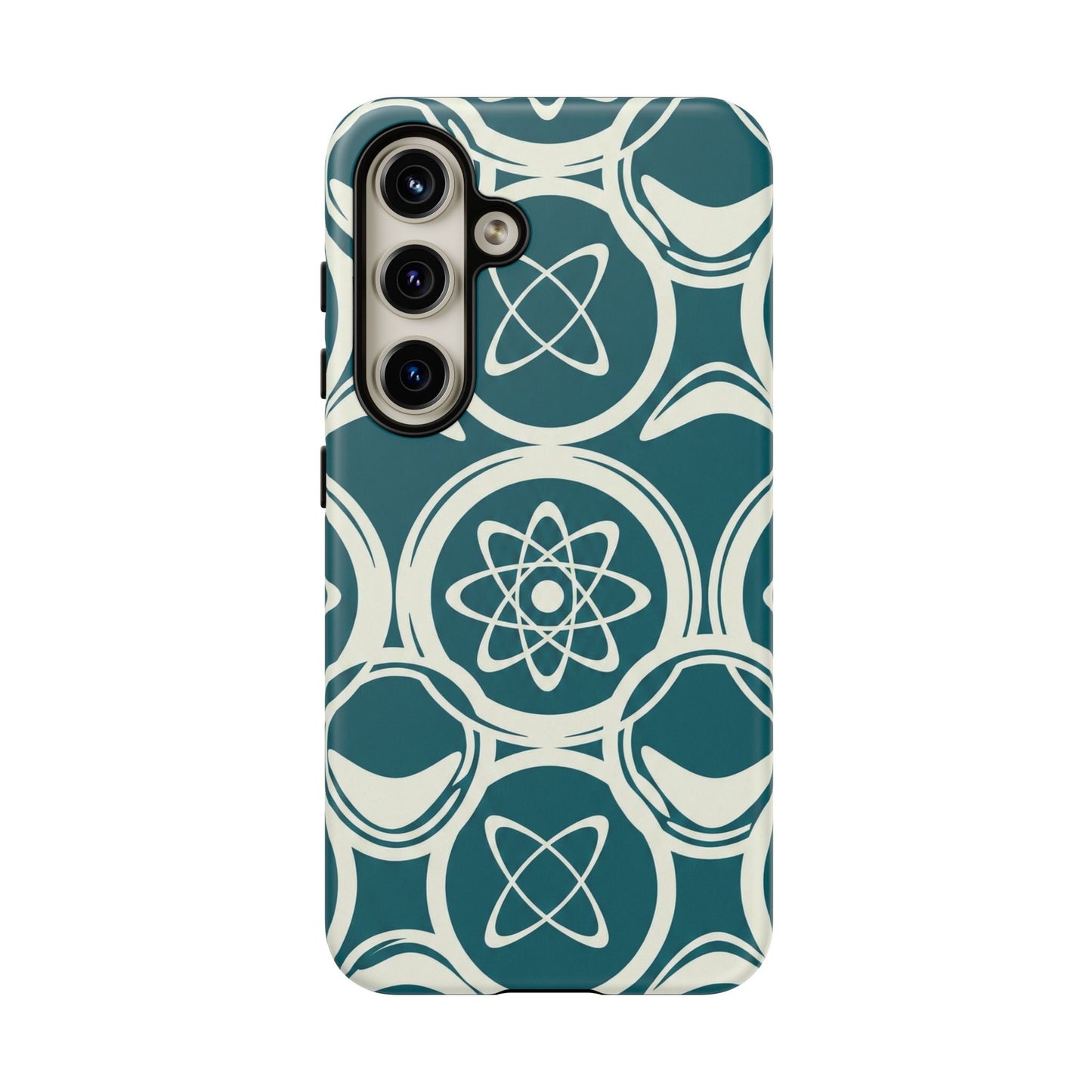 Atomic Geo Tough Phone Case — Teal Retro Science Pattern