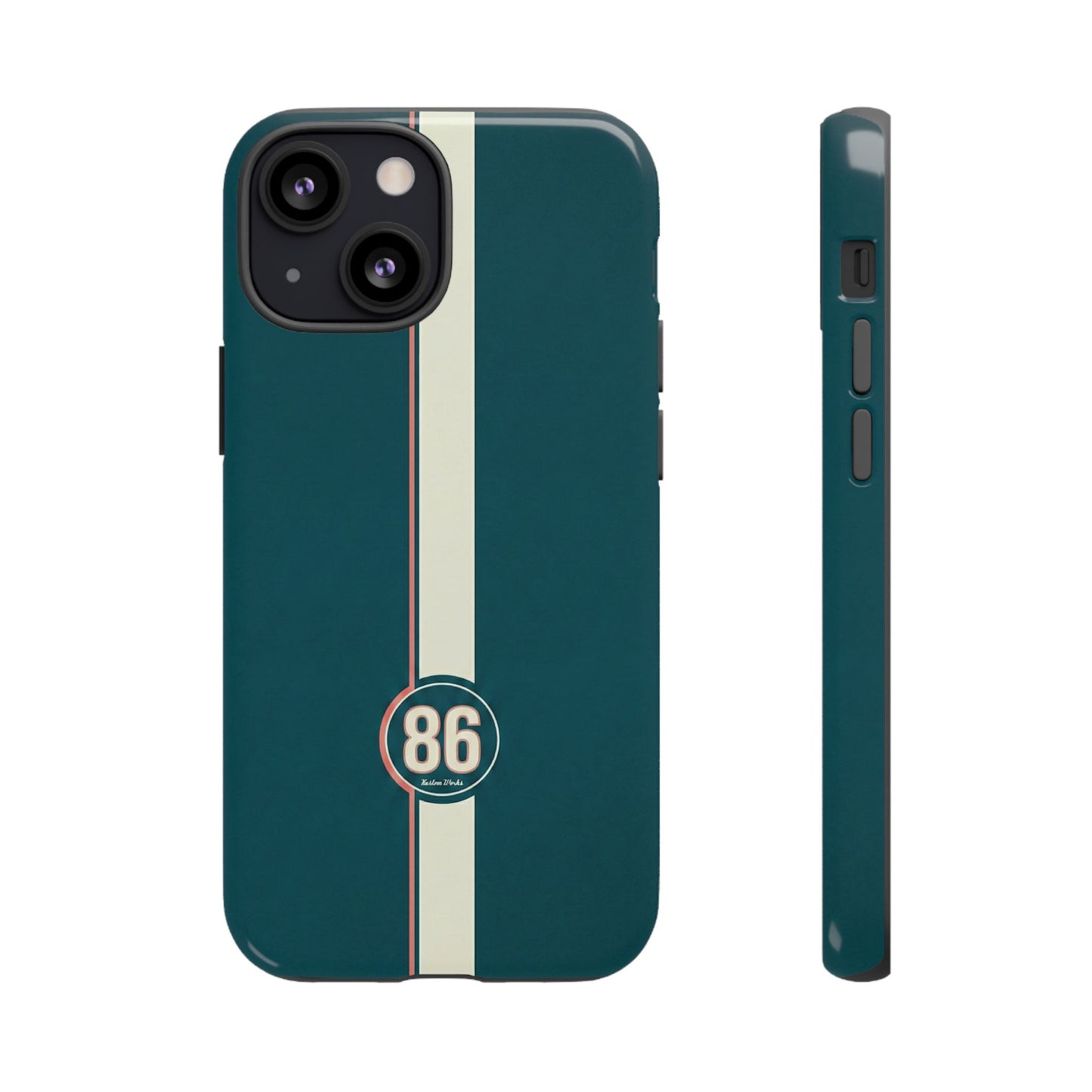 Racing Stripe Phone Case - Retro Teal with Number 86