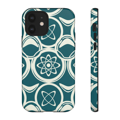 Teal Retro Atomic Pattern Tough Phone Case - Mid-Century Science Design
