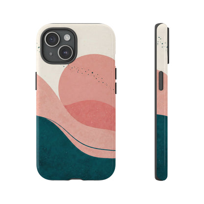Abstract Sunset Phone Case — Pink & Teal Wave Tough Case