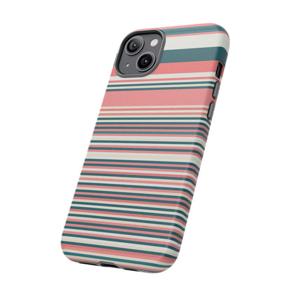 Striped Tough Phone Case — Coral, Teal & White Protective Cover