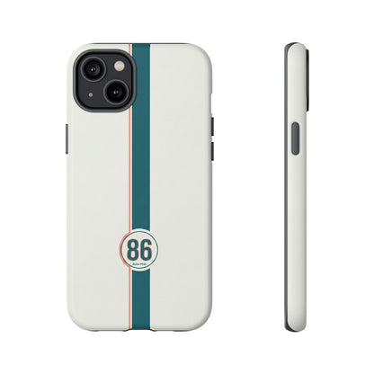 Racing Stripe Tough Phone Case — Retro White With '86 Circle Badge