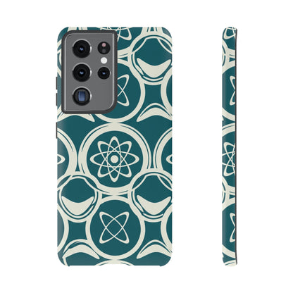Atomic Geo Tough Phone Case — Teal Retro Science Pattern
