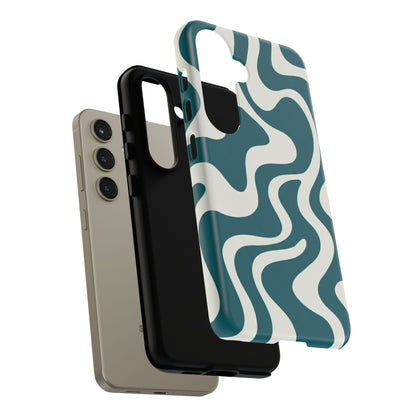 Abstract Teal Swirl Phone Case — Retro Wavy Tough Case