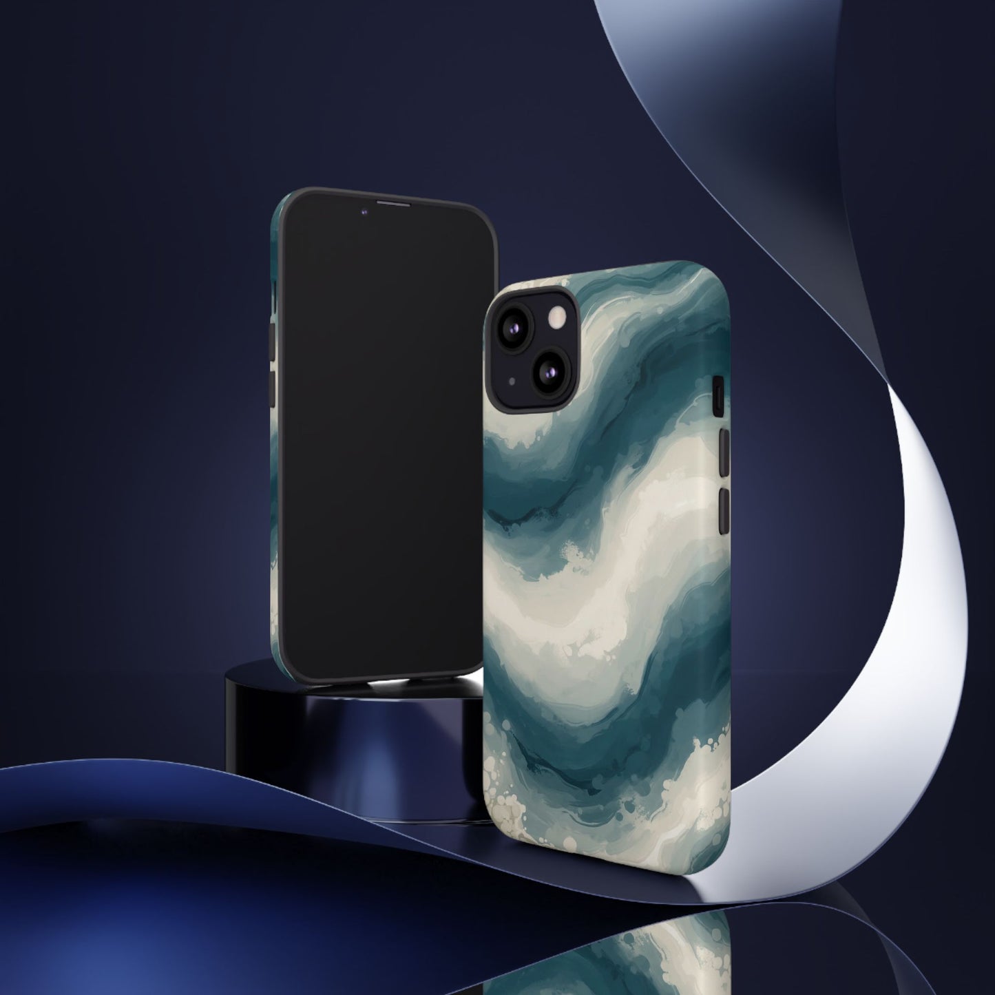 Ocean Wave Marble Phone Case — Teal & Ivory Abstract Tough Case