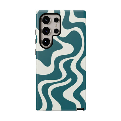 Abstract Teal Swirl Phone Case — Retro Wavy Tough Case
