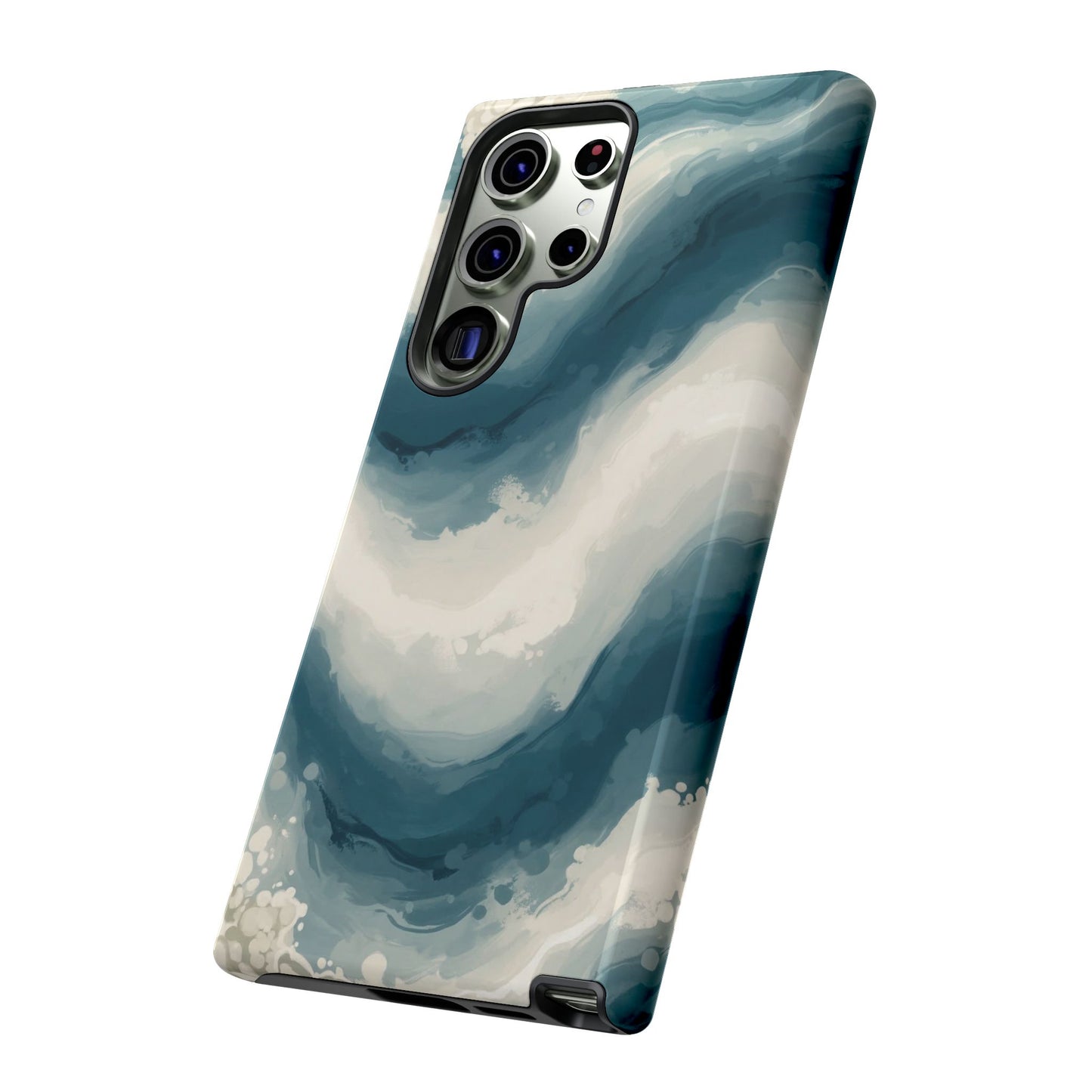 Ocean Wave Marble Phone Case — Teal & Ivory Abstract Tough Case