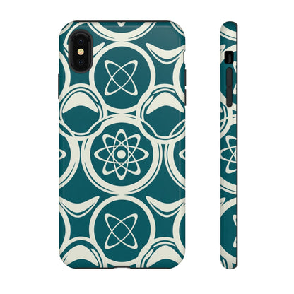 Teal Retro Atomic Pattern Tough Phone Case - Mid-Century Science Design
