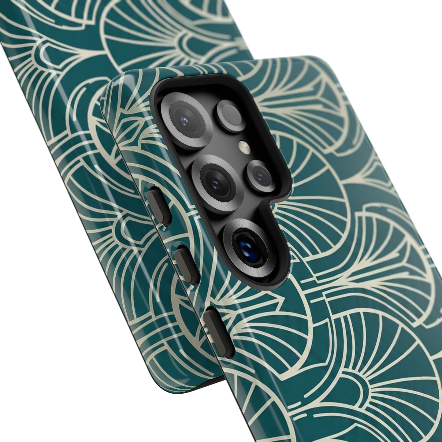 Teal Art Deco Pattern Tough Phone Case — Retro Geometric Protection