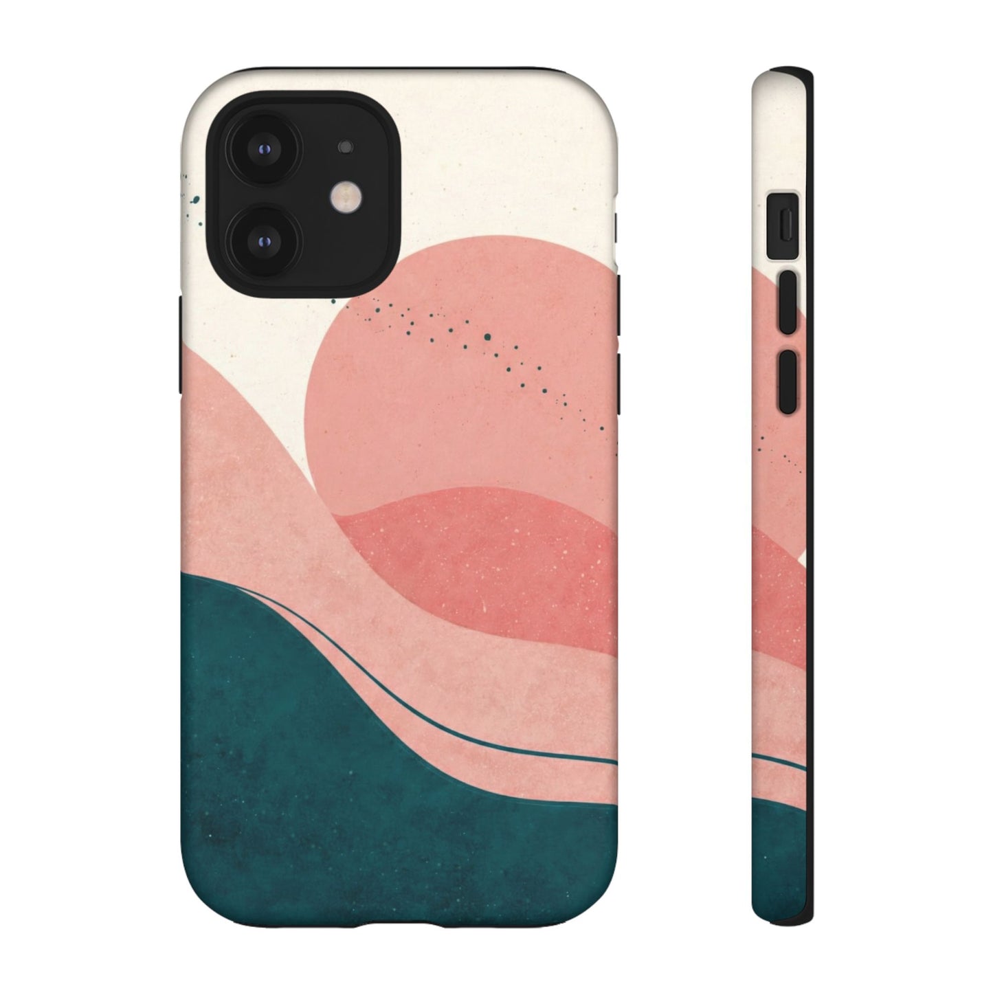 Abstract Sunset Phone Case — Pink & Teal Wave Tough Case