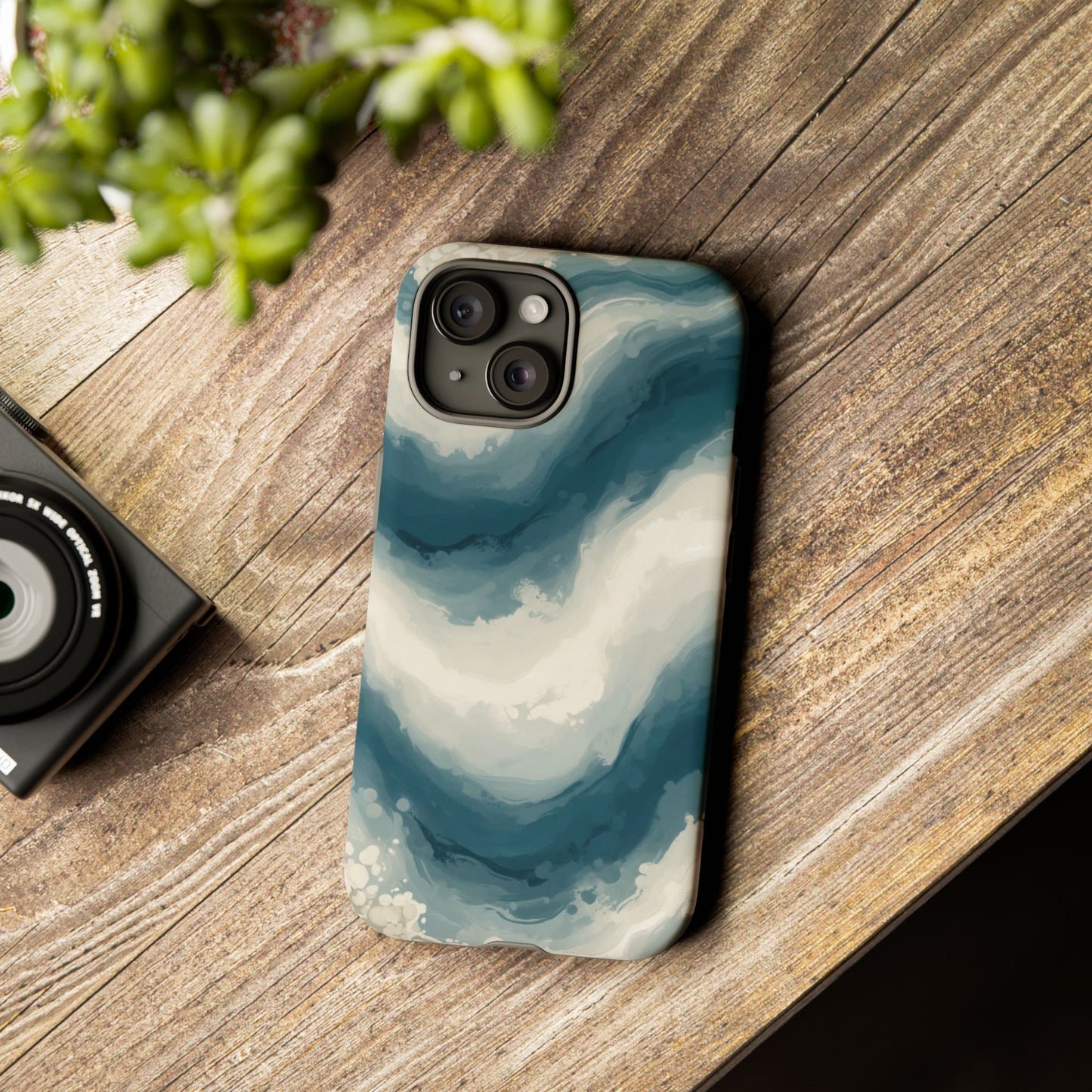 Ocean Wave Marble Phone Case — Teal & Ivory Abstract Tough Case