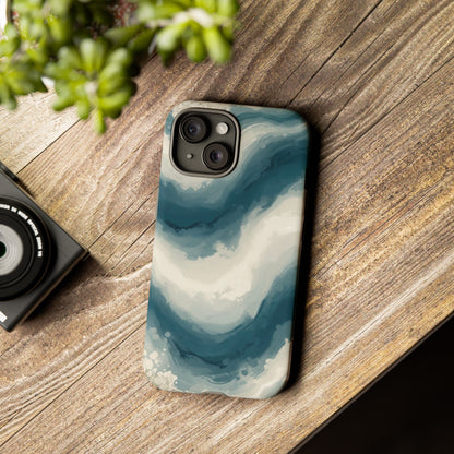 Ocean Wave Marble Phone Case — Teal & Ivory Abstract Tough Case