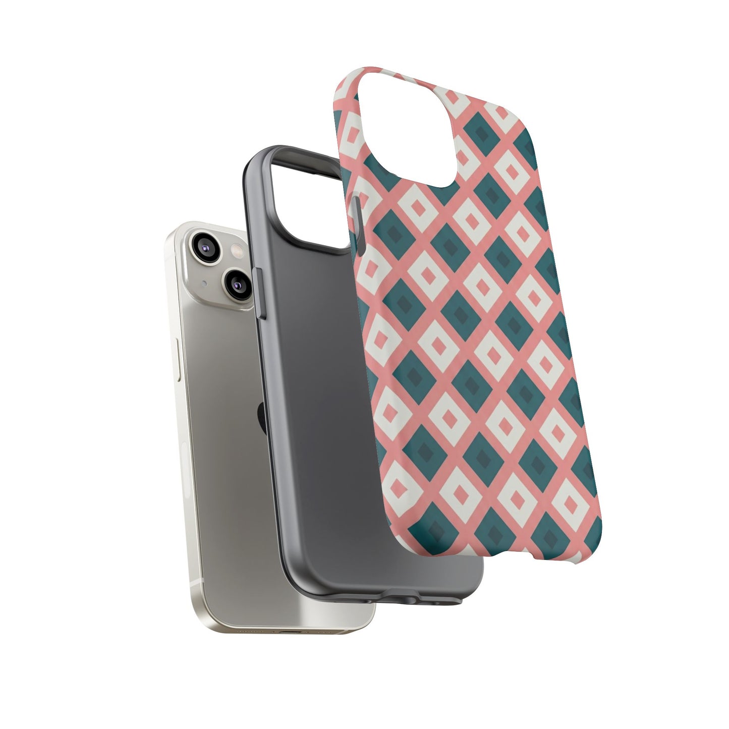Geometric Diamond Pattern Tough Phone Case — Pink & Teal Protective Cover