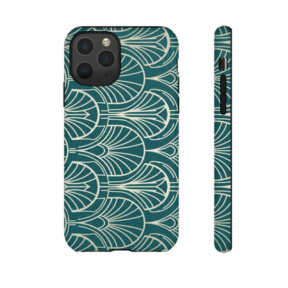 Art Deco Teal Pattern Tough Phone Case — Vintage Geometric Protective Case