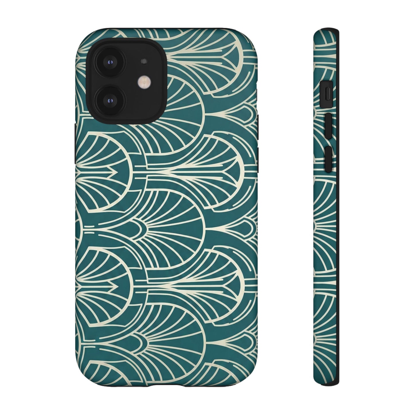 Art Deco Teal Pattern Tough Phone Case — Vintage Geometric Protective Case