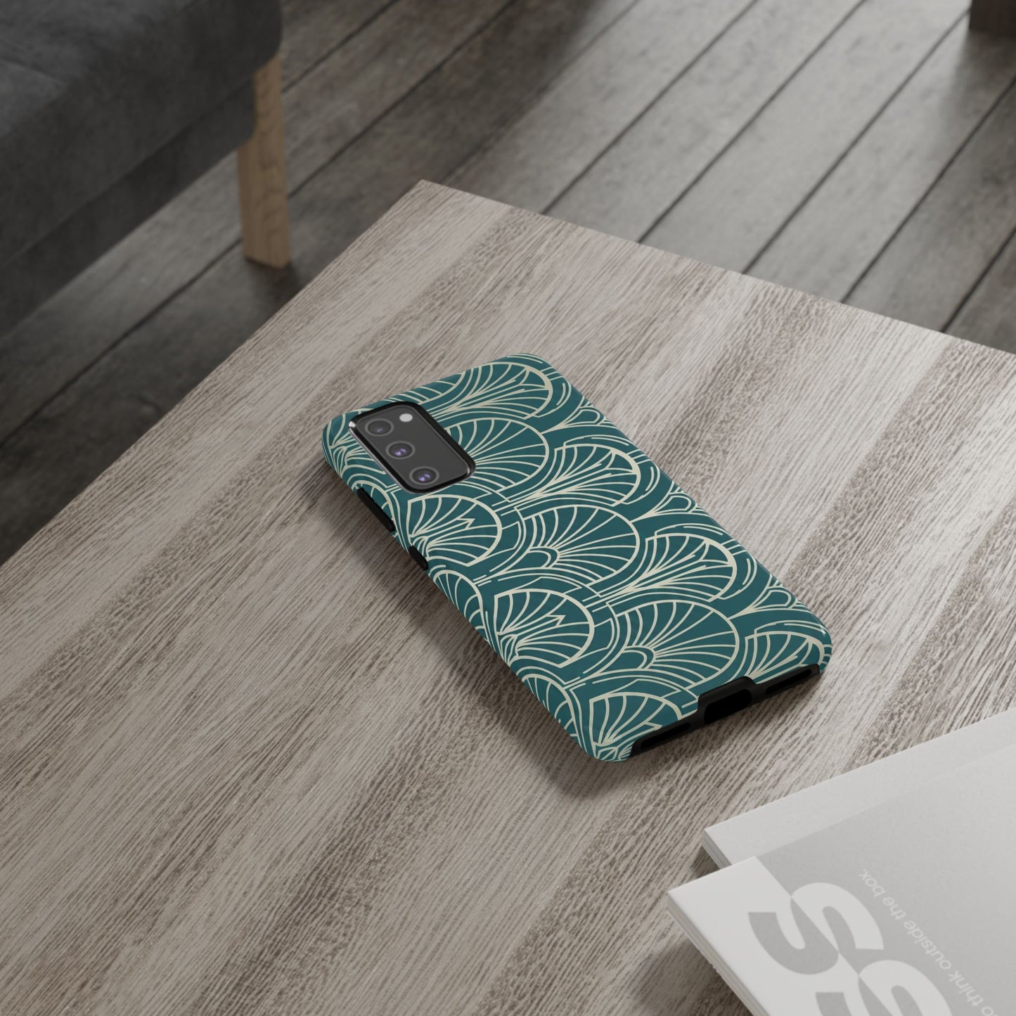 Teal Art Deco Pattern Tough Phone Case — Retro Geometric Protection