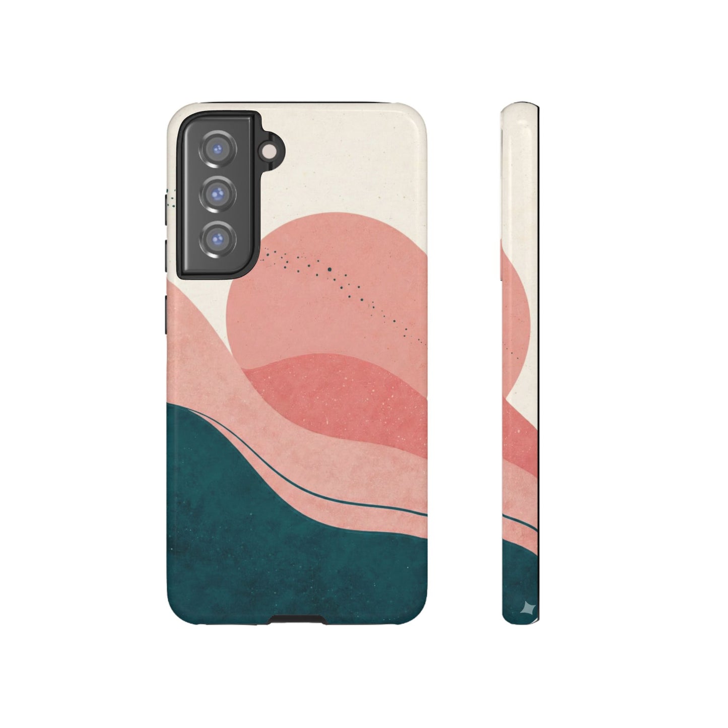 Abstract Sunset Waves Tough Phone Case — Pink & Teal Protective Cover