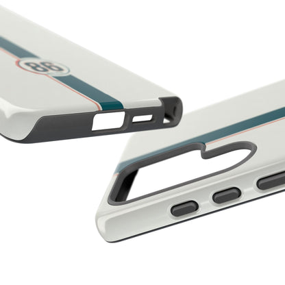 Racing Stripe Tough Phone Case — Retro White With '86 Circle Badge