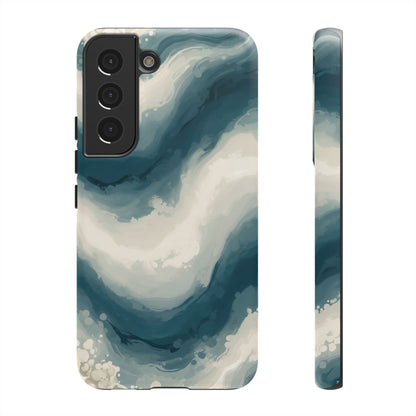 Ocean Wave Marble Phone Case — Teal & Ivory Abstract Tough Case