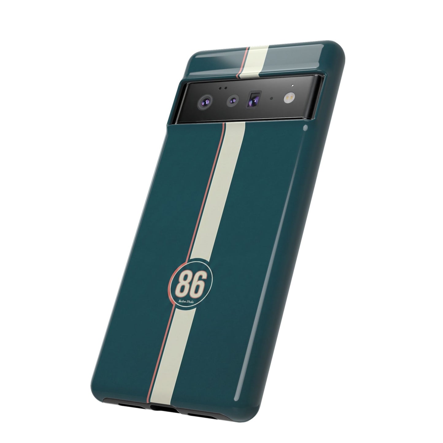 Racing Stripe Phone Case - Retro Teal with Number 86
