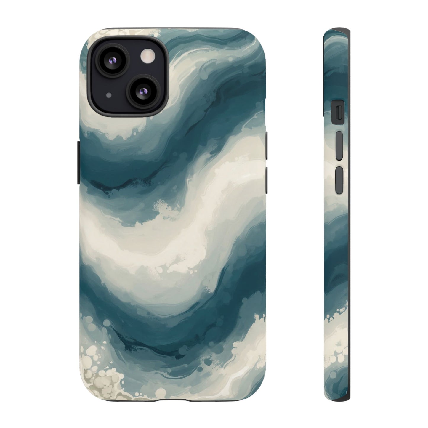 Ocean Wave Marble Phone Case — Teal & Ivory Abstract Tough Case